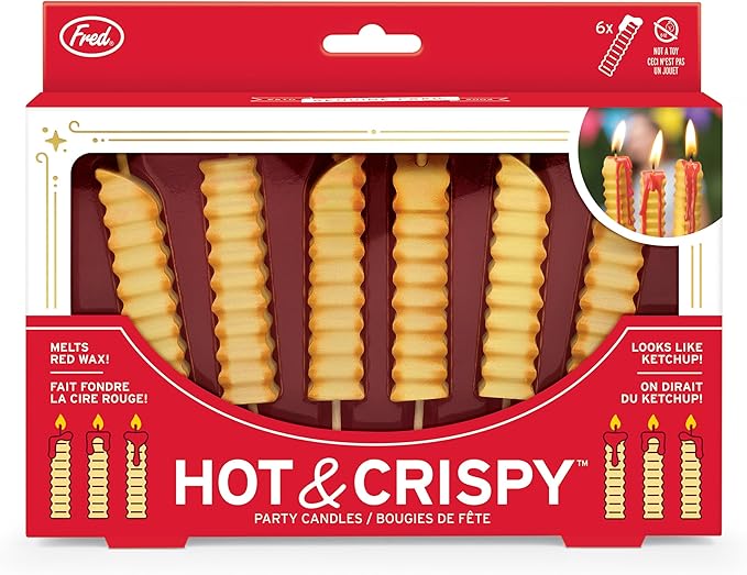 Genuine Fred HOT and Crispy French Fry Party Candles, Set of 6, Ketchup Drip Melting Effect, Fun Birthday Cake Toppers and Food-Themed Celebration Decor