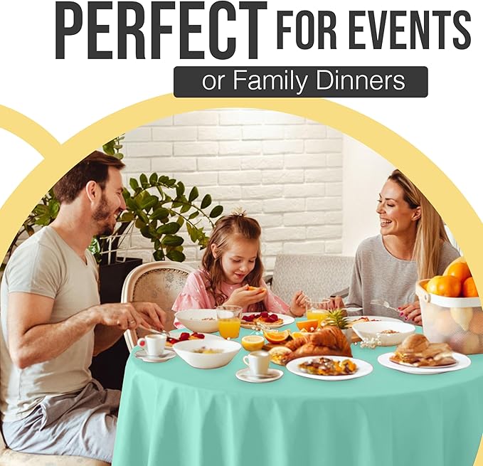 Exquisite 66% Thicker Premium Mint Round Tablecloth 0.5 Mil 12 Pack Plastic Table Cloth Disposable 84 Inch Round Plastic Tablecloth Won't Tear Easily Like Cheap Thin Brands