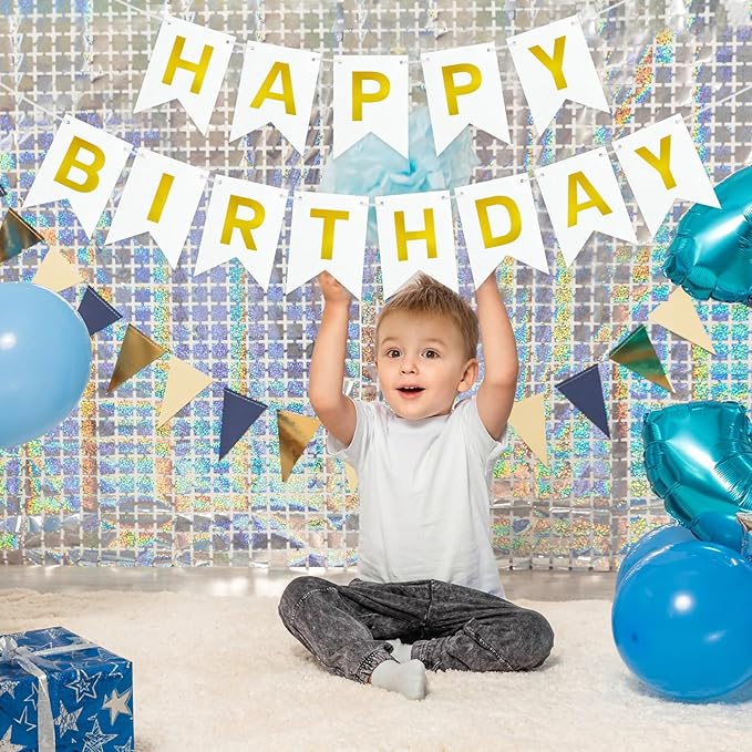Happy Birthday Banner Signs with Shiny Gold Letters, Gold Birthday Party Decorations for Women Men Girls Boys