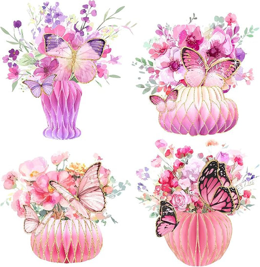 AOBKIAT Women Birthday Decorations Party Centerpieces,Large Size Table Centerpieces with Glitter Edge,Pink Purple Cardboard Honeycomb Base for Mother Day,Baby/Bridal Shower,Wedding,Gradient Vase