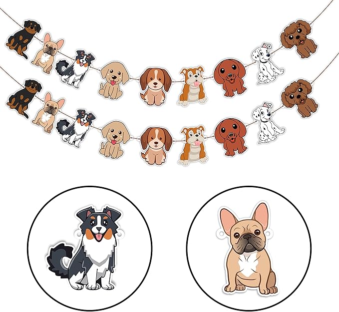Pupy Dog Garland – Cute Dog Theme Birthday Decorations – Cartoon Pupy Garland for Birthday Parties, Pet-Themed Celebrations, School Events, Family Gatherings, and Photo Booth Backdrops