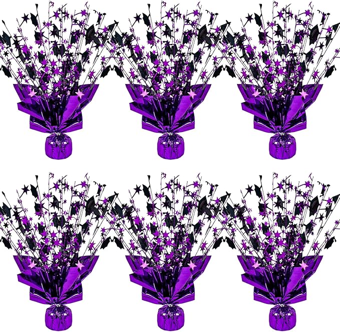 6 Packs Graduation Decorations Centerpieces for Tables Metallic Foil Star Graduate Cap Burst Tabletop Display in Purple and Black for Grad Ceremonies Celebrations Party Decor Supplies 12 (Purple)