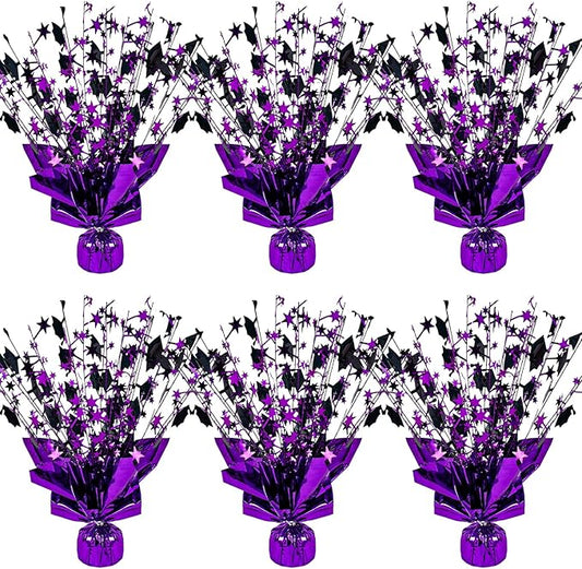 6 Packs Graduation Decorations Centerpieces for Tables Metallic Foil Star Graduate Cap Burst Tabletop Display in Purple and Black for Grad Ceremonies Celebrations Party Decor Supplies 12 (Purple)