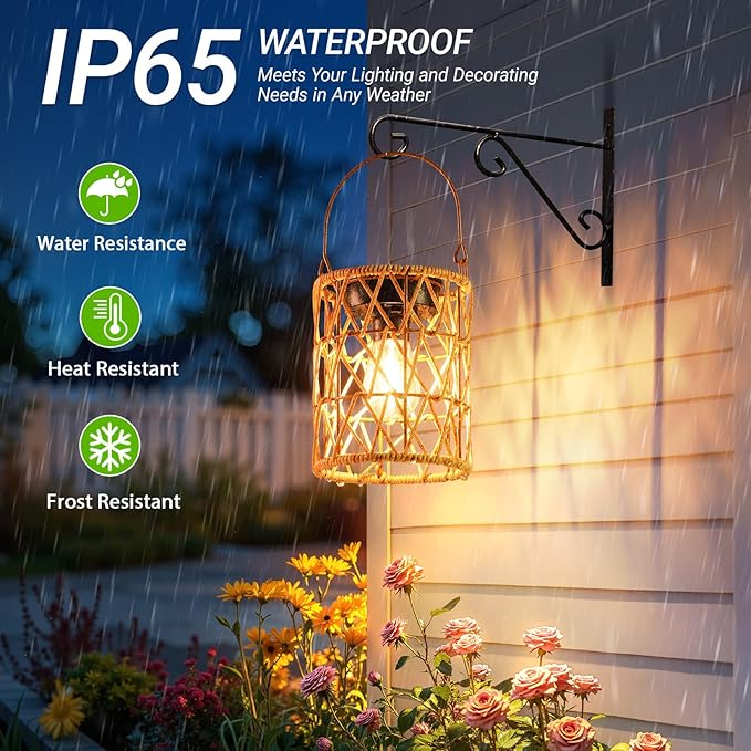 KOOPER Solar Lantern Outdoor Lights, 4 Pack Bright Hanging Solar Lanterns Outdoor Waterproof with Handle, Decoration Rattan Lanterns for Outside Hanging Garden Patio Yard Porch Trees Lawn Pathway Gift