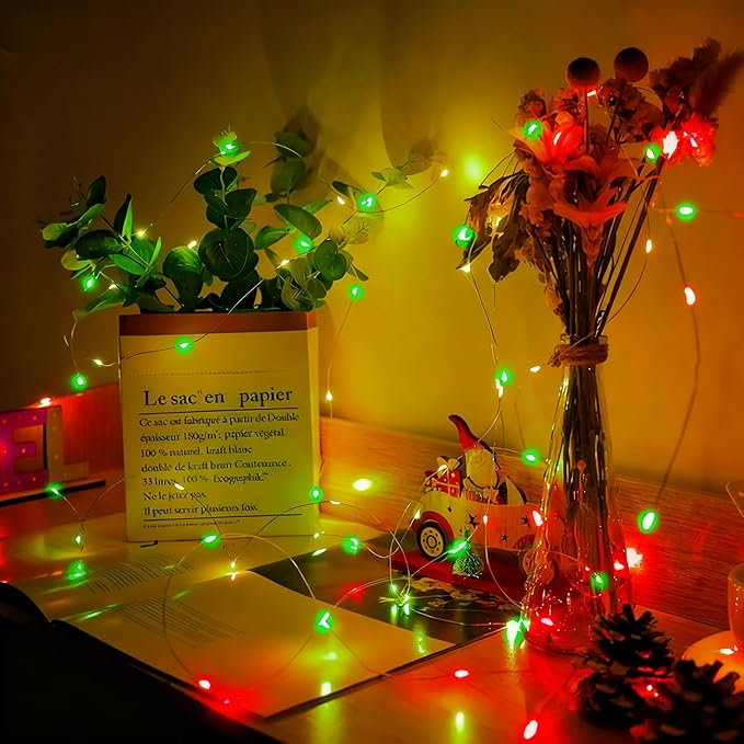 100 Pack Fairy Lights 7Ft 20 LED Twinkle String Lights 3 Modes Battery Operated Waterproof Firefly Starry for Mason Jar Party Wedding Christmas Valentines Day Table Centerpieces,Red&Green