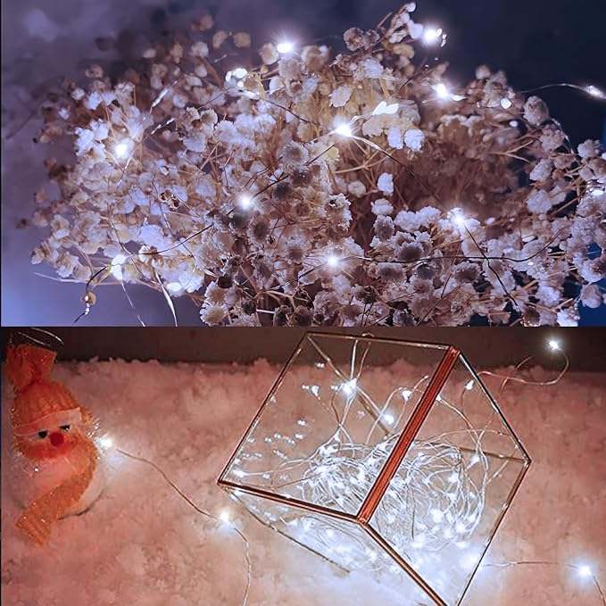 Aogist 4-Pack 16FT Fairy Lights with Spool,Ultra-Bright 50 LEDs Battery Operated Copper Wire String Light for Bedroom Christmas Wedding Centerpiece Parties Decoration,White