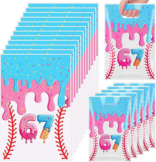Eccliy 30 Pcs Baseball Ice Cream Drip 67 Party Favor Bags with Handles Ice Cream Drip Themed Baseball Party Decorations for Team Gift Sport Camping