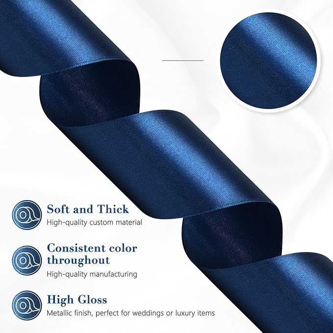 Navy Blue Ribbon 2 Inch 60 Yards, Deep Blue Satin Ribbon for Flower Bouquet, Crafts, Gift Wrapping, Baby Shower, Christmas, Easter, DIY Bows and Wedding