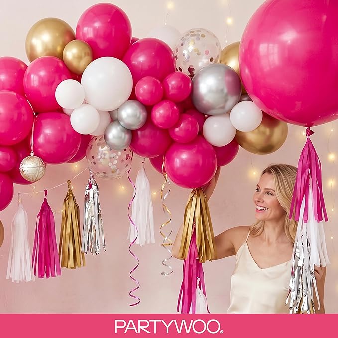 PartyWoo Hot Pink Balloons 99 pcs Different Sizes of 36 18 12 10 5 Inch Magenta Fuchsia Balloon Arch Kit Garland for Baby Shower Wedding Bridal Shower Anniversary Birthday Party Decorations Pink-Y12