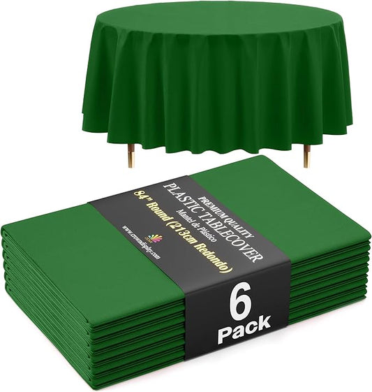 Exquisite 66% Thicker Premium Emerald Green Round Tablecloth 0.5 Mil 6 Pack Plastic Table Cloth Disposable 84 Inch Round Plastic Tablecloth Won't Tear Easily Like Cheap Thin Brands