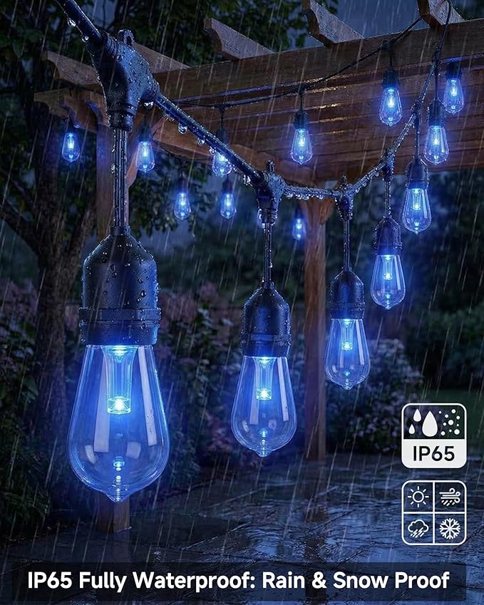 100FT Smart Outdoor String Lights, 2-Pack Color Changing ST48 Multi-color LED Patio Lights with Magic Lantern App, IP66 Waterproof Shatterproof Hanging Decor Lights for Large Backyard Garden