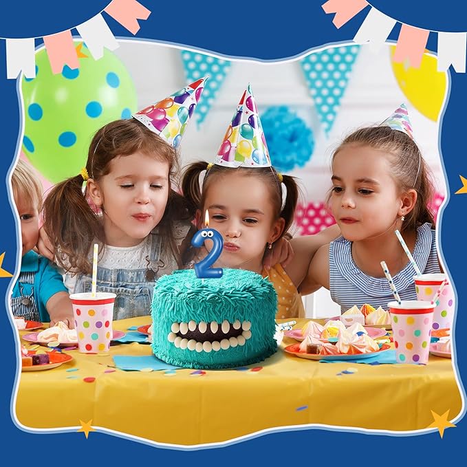 MTLEE Number Birthday Candle Monster Theme Candles Cookies Cake Topper for Girl Boy Cartoon Birthday Party Cake Decorations Supplies(Blue A,Number 2)