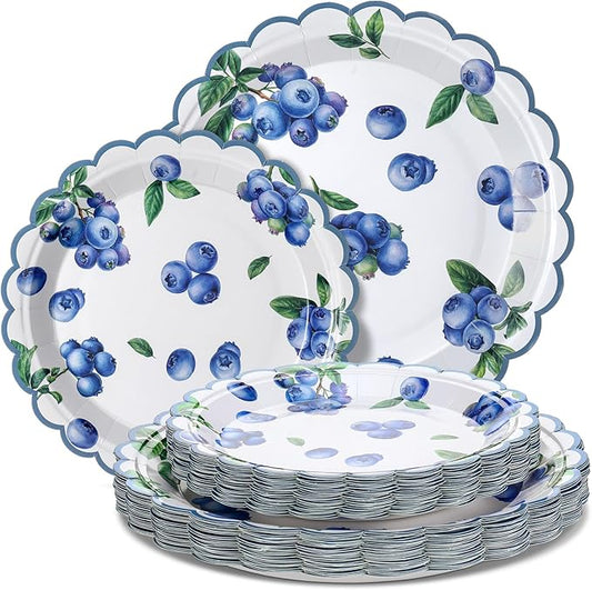 Havawish 60 Pcs Blueberry Paper Plates Summer Watercolor Disposable Paper Plates Party Decoration Fruit Blueberry Party Supplies for Dinner Birthday Baby Shower Decorations