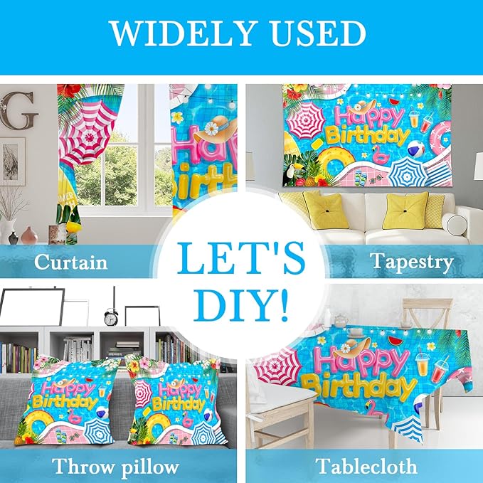 Mocsicka Summer Pool Birthday Party Backdrop Swimming for Happy Birthday Party Decorations Floral Lifebuoy Fruit Water Flamingo Photography Background (Blue, 8x6ft(96''x72''))