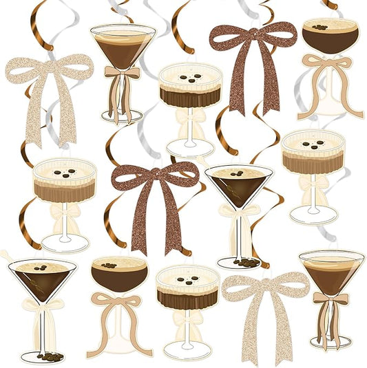 Espresso Martini Bow Party Hanging Swirl Decorations, Espresso Martini Birthday Party Decorations Tini Bar Decorations for Martini Birthday Bachelorette Bridal Shower Party Supplies