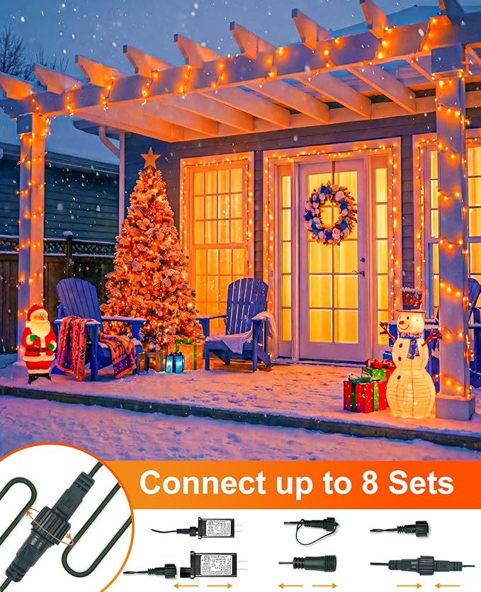 40FT 120 LED Christmas Lights Outdoor, Orange Christmas String Lights Waterproof, 8 Modes Connectable Christmas Tree Lights for Indoor Bedroom Xmas Tree Garden Holiday Decorations