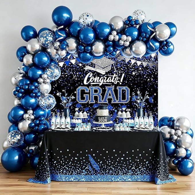 Mocsicka Graduation Party Decorations 2026 Congrats Grad Backdrops for Photography Bachelor Cap Congratulations Grad Photo Backdrop Graduation Prom Party Supplie