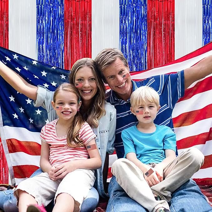 BEISHIDA 3 Pcs Red Blue White Door Streamers Curtain July 4th Party Streamers Backdrop 4th of July Party Wall Background for Party Decoration Photo Booth Props(3.28 ft x 6.56 ft)