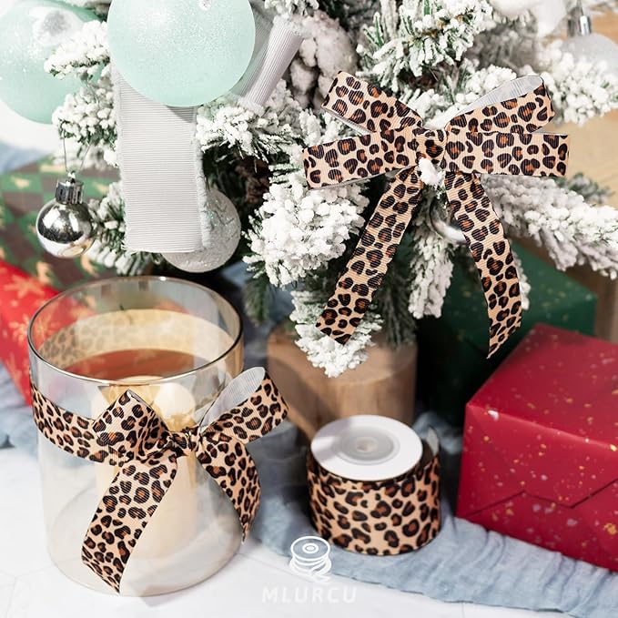 Cheetah Print Ribbon Set 3 Rolls Animal Print Grosgrain Ribbons 5/8", 7/8", 1.5", Jungle Safari Printed Ribbon for Crafts, Gift Wrapping, Flower Bouquet, Wreath & Bows Making, Gift Bags Decor