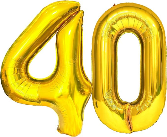 FIROMI 40 Number Balloons Gold Big Giant Jumbo Huge Foil Mylar 40 Balloon Numbers for 40th Birthday Party Anniversary Events Decorations 40-inches