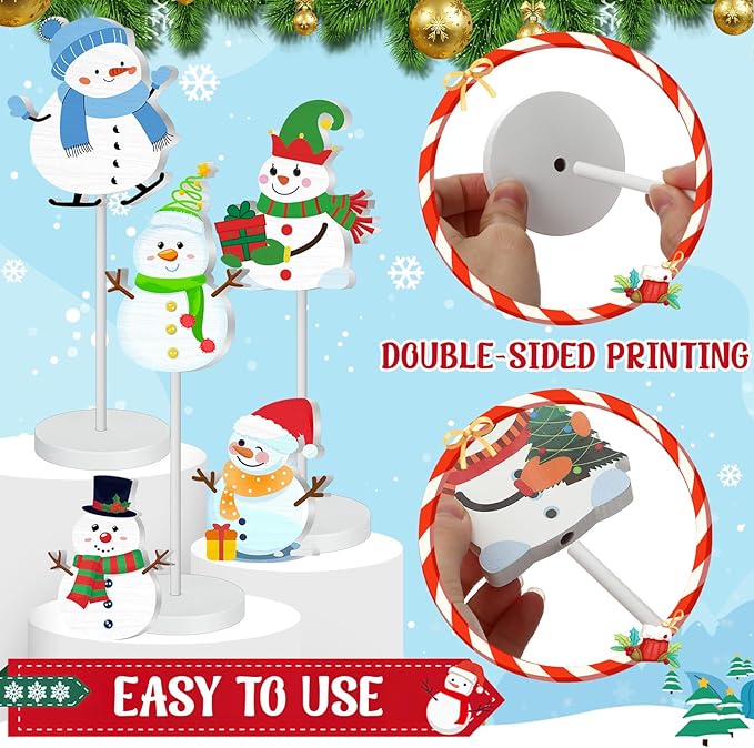 Geelin 10 Pcs Christmas Table Decoration Snowman Centerpieces for Tables Wooden Snowman Decoration Winter Table Decor Gift for Christmas Party Supplies Winter Desk Home Office Tabletop Decor