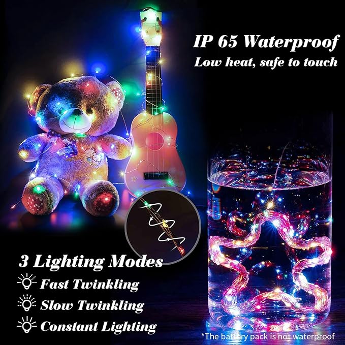 12 Pack Fairy Lights Battery Operated, 7ft 20 Mini LED Fairy Lights Silver Wire Twinkle Lights for DIY, Parties, Wedding, Bedroom, Christmas Decoration (Multi-Colored)