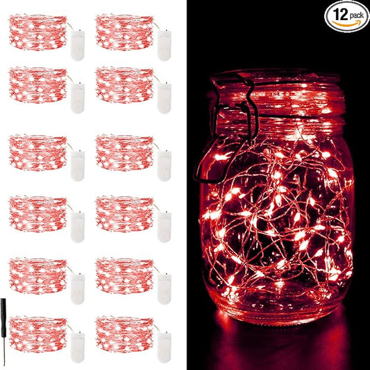 12 Pack Fairy Lights Battery Operated String Lights，7FT 20LED Waterproof Silver Wire Christmas Lights Outdoor,Firefly Mini Lights for Bedroom Party Birthday Wedding Indoor Decorations Home Decor