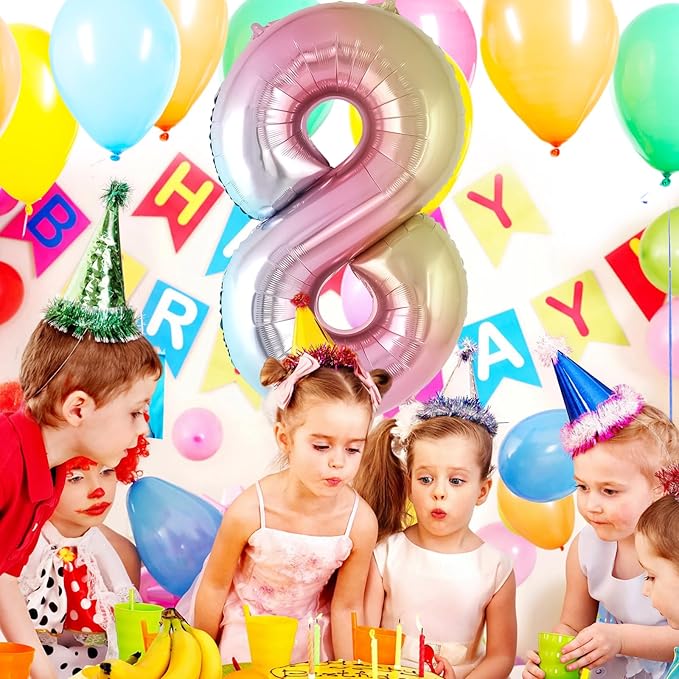 Rainbow Gradient Number 8 Balloon, 40 Inch Big Large Foil Number Balloons, Jumbo Giant Mylar Number 8 Balloons for 8 Year Old Birthday Party Decorations Supplies Anniversary Celebration