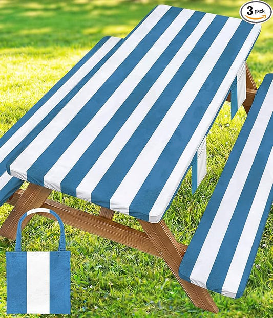 Picnic Table Cover with Bench Covers Tablecloth Fitted Table Cloth Camping Essentials Supplies Rv Travel Must Haves Gear Accessories Outdoor Road Trip Necessities Stuff Gadgets Camper Gadgets Items