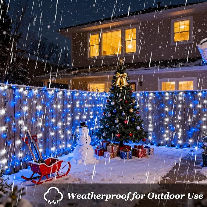 300 LED Blue White Birthday Party Decorations Ocean Party Decor String Lights with 12 Modes Timer Dimmable, Connectable Christmas Tree Lights Indoor, 75FT Fairy Lights for Bedroom, Outside, Xmas