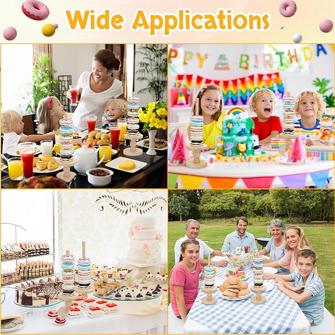 Zhehao 4 Pcs Farmhouse Donut Stand Donut Holder Display Stacker Tower Detachable Doughnut Stand Dessert Tower Tools Serving Decoration Kit for Birthday Wedding Party Decoration(Wood)