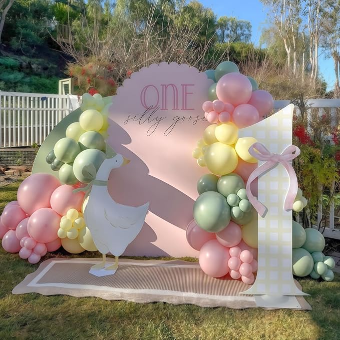 Goose Balloons Set, Pastel Pink Sage Dusty Green Light Yellow White Latex Balloons, 12 Inch Pink Green Yellow Funny Balloon for Kids One Silly Goose Birthday Party Decorations Baby Shower Farm Decor