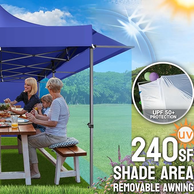 COBIZI 10x20 Pop Up Canopy Tent Heavy Duty with Sidewalls, Outdoor Commercial Canopy with Awning, Waterproof&45 SF Extended Awning, Vendor Tent for Market, Party Events, Dark Blue