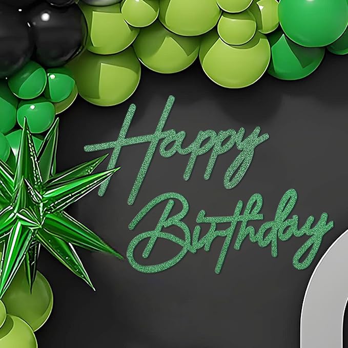 Happy Birthday Sign for Backdrop - Glitter Green Felt 'Happy Birthday' Letter Sign for Balloon Arch Backdrop Decorations