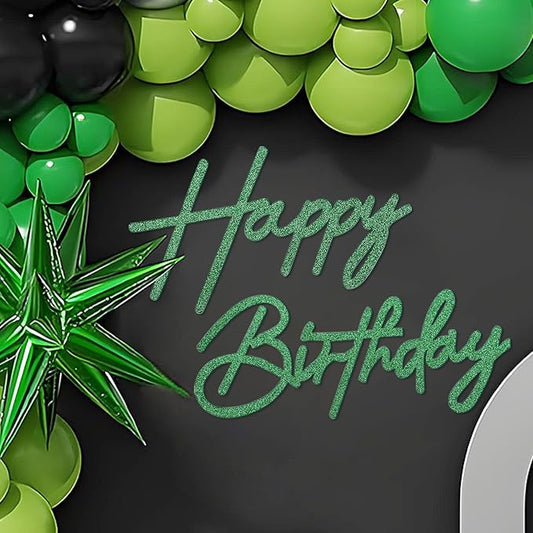 Happy Birthday Sign for Backdrop - Glitter Green Felt 'Happy Birthday' Letter Sign for Balloon Arch Backdrop Decorations