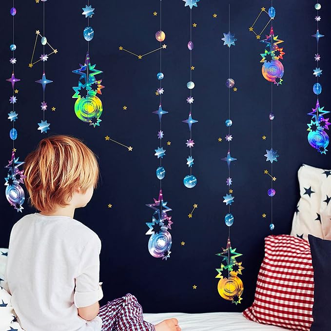Decor365 Galaxy Party Decorations Aurora Borealis Theme Garland Celestial Hanging Star Garlands Space Banner Starry Night Backdrop Shooting Star Birhday Decor Bachelorette Bridal Party Suppies