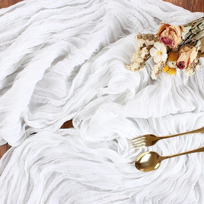 White Cheesecloth Table Runner 10FT Boho Rustic Sheer Cheese Cloth Table Runners 120 Inch Gauze Table Decorations for Wedding Party Bridal Shower Birthday Home Decor