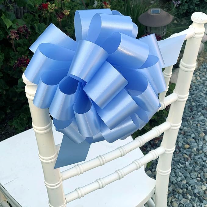 Light Blue Ribbon Pull Bows - 9" Wide, Set of 6, Easter, Spring, Gift Bows, Presents, Birthday, Baby Shower, Basket, Decoration, Office, Classroom, Fundraiser, Wedding, Reception, School, Graduation