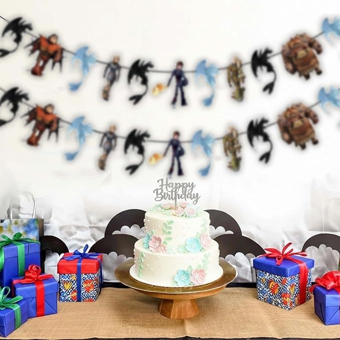 How to Train Your Dragn Garland Decoration – Fantasy Dragon Theme Hanging Garland for Birthday Celebration Setup, Wall and Backdrop Display, Party Room Decoration, Photo Area Styling.