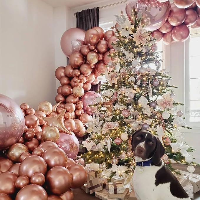 412pcs Metallic Rose Gold Balloon Garland Arch Kit 18 12 10 5 Inch Different Sizes Latex Chrome Balloons for Baby Shower Birthday Graduation Wedding Anniversary Party Decoration