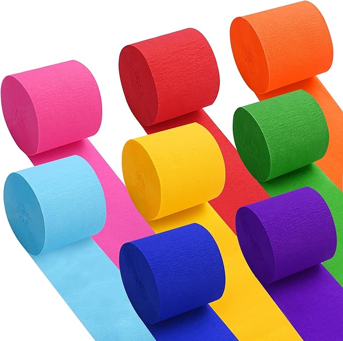 Oubest Rainbow Crepe Paper Streamers Party Decorations, 8 Rolls Colorful Streamers for Rainbow Themed Birthday Baby Shower Bachelorette Party Wedding Bridal Shower Christmas Decorations DIY Crafts