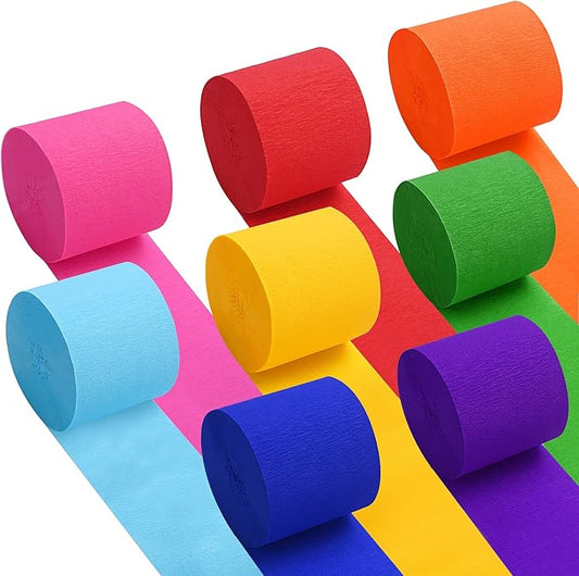Oubest Rainbow Crepe Paper Streamers Party Decorations, 8 Rolls Colorful Streamers for Rainbow Themed Birthday Baby Shower Bachelorette Party Wedding Bridal Shower Christmas Decorations DIY Crafts