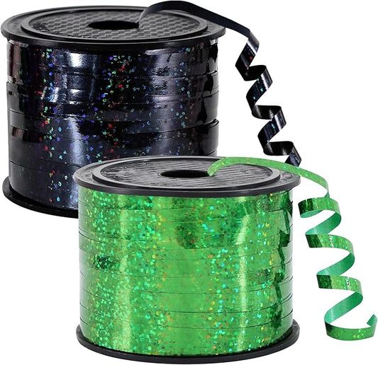 BEISHIDA 2 Pack 100 Yards Green Black Curling Crimped Glitter Ribbon Balloon String Shiny Metallic for Gift Wrapping Ribbon 2026 Graduation Halloween Birthday Party Decoration