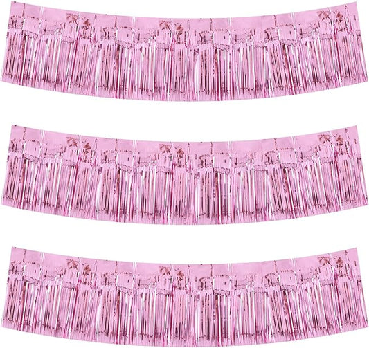 BEISHIDA 3 Packs Metallic Foil Fringe Garland Pink Wall Hanging Tinsel Fringe Banners for Car Floats Birthday Baby Bridal Shower Wedding Graduation Holiday Party Decoration(30 Feet)