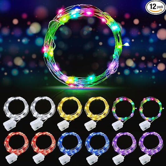 AIKEI 12 Pack LED Fairy Lights Battery Operated, String Lights Waterproof 7 Feet 20 Led Firefly Starry Lights for Wedding Party Bedroom Garden Christmas Decoration Mix-Colored