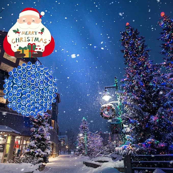 Pooqla Christmas Blue String Lights, 200 LED Clear Wire Indoor and Outdoor Lights