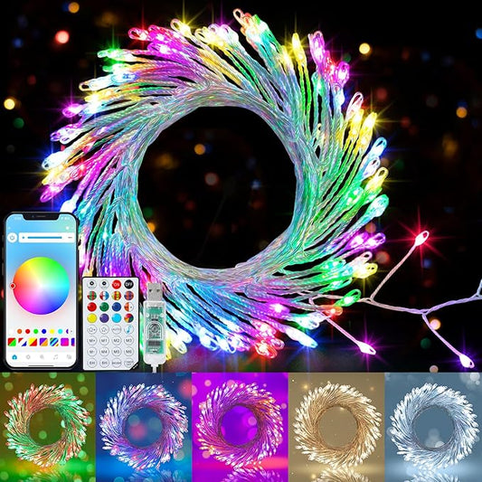 echosari Fairy Lights Plug in, 10Ft 120 LED Cluster Lights with Remote APP Control, Color Changing Firecracker String Lights with Timer Music & Mic Sync for Christmas Holiday Party Decor