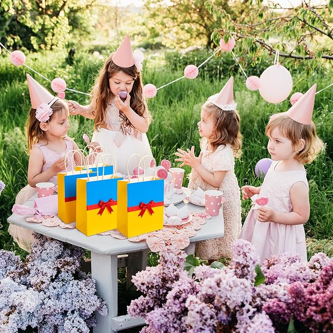 Humyoun 24pcs Princess Gift Bags with Bow Reusable Goodie Bags with Handles Candy Treat Accessories for Princess Kids Birthday Party Favors Decoration Supplies, 6.3 x 8.7 Inch