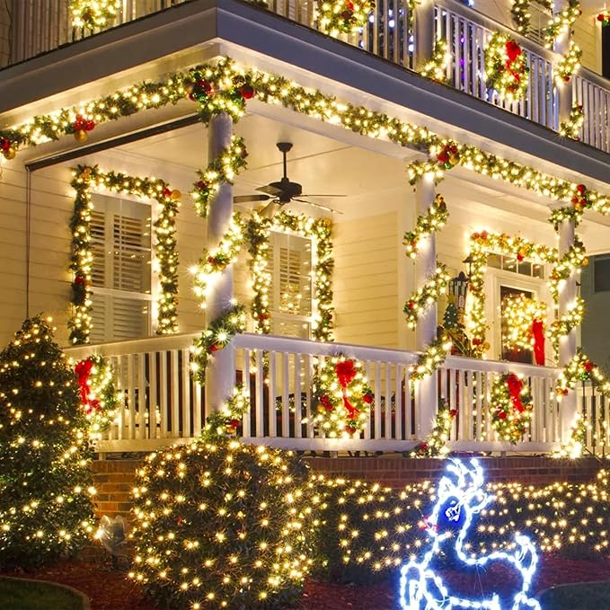 weillsnow 164Ft 500 LED Christmas Lights, Waterproof 8 Twinkle with Memory Functions Christmas Tree Lights for Indoor Outdoor Christmas Tree Garden Decoration (Warm White)