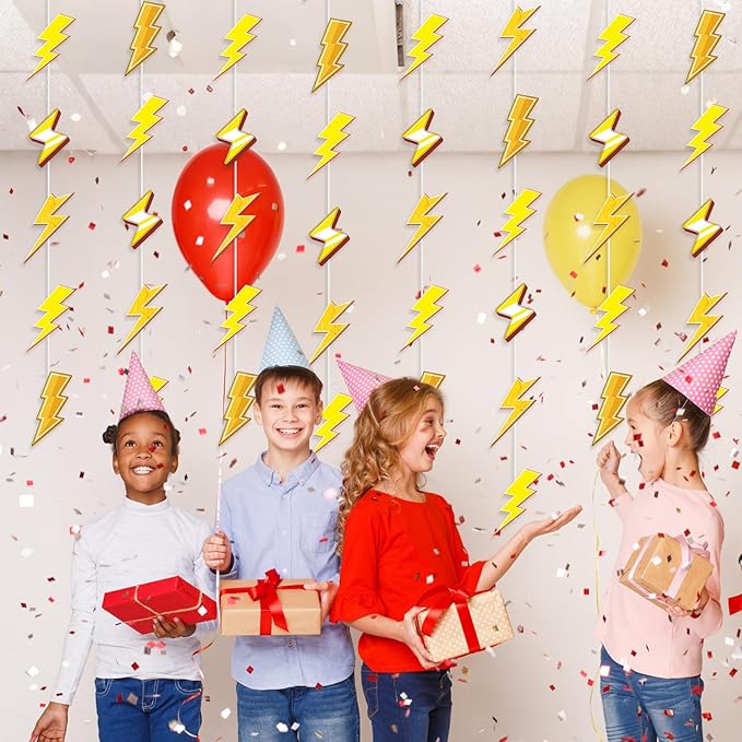 Lighting Bolt Hanging Banners Decorations - 8PCS Lightning Birthday Party Hanging Garland Decoration Gold Flash Decor for Baby Showers Decor Supplies